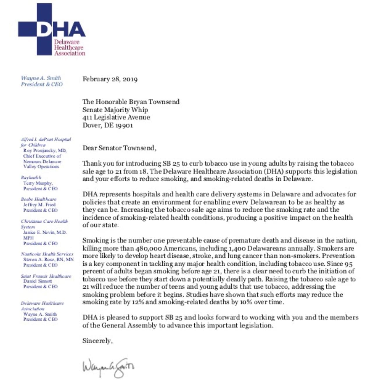 DHA Supports SB 25 Raising the Tobacco Sale Age from 18 to 21
