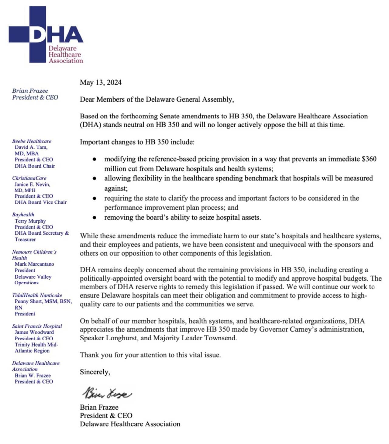 DHA, Delaware Lawmakers Agree to Improvements in HB 350